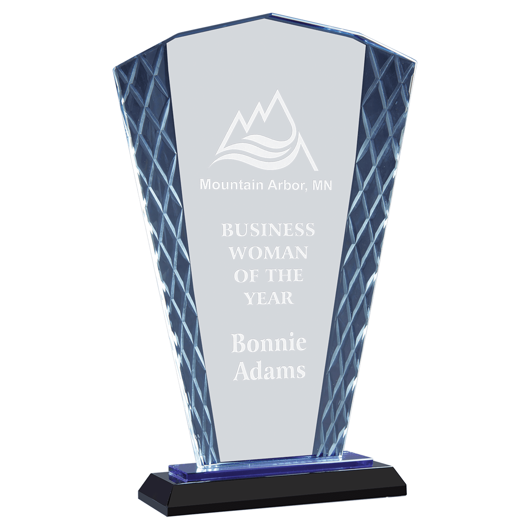 9 1/2" Clear Fan Accent Glass on Blue & Black Reflective Base